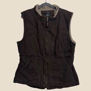 Lakin McKey Mens XL Dark Brown Utility Chore Vest Cotton Shell Faux Sherpa Lined